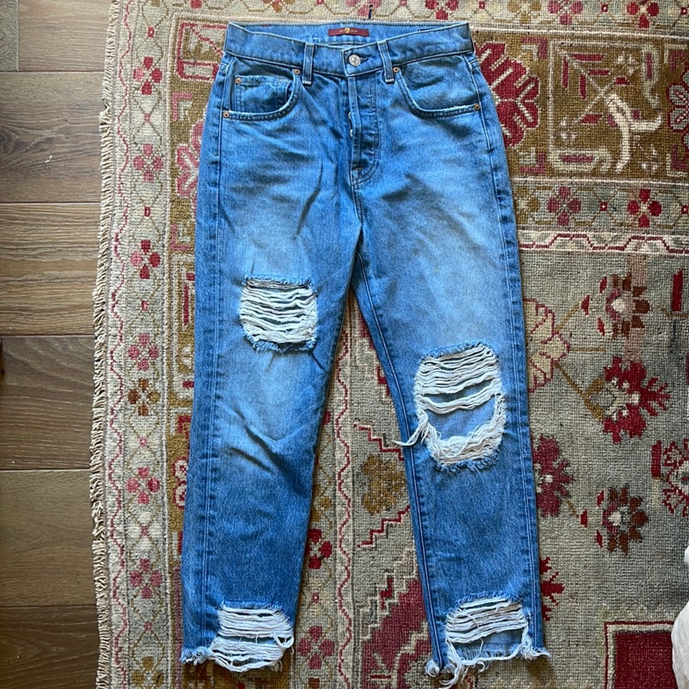 7 JEANS boyfriend distressed jeans.